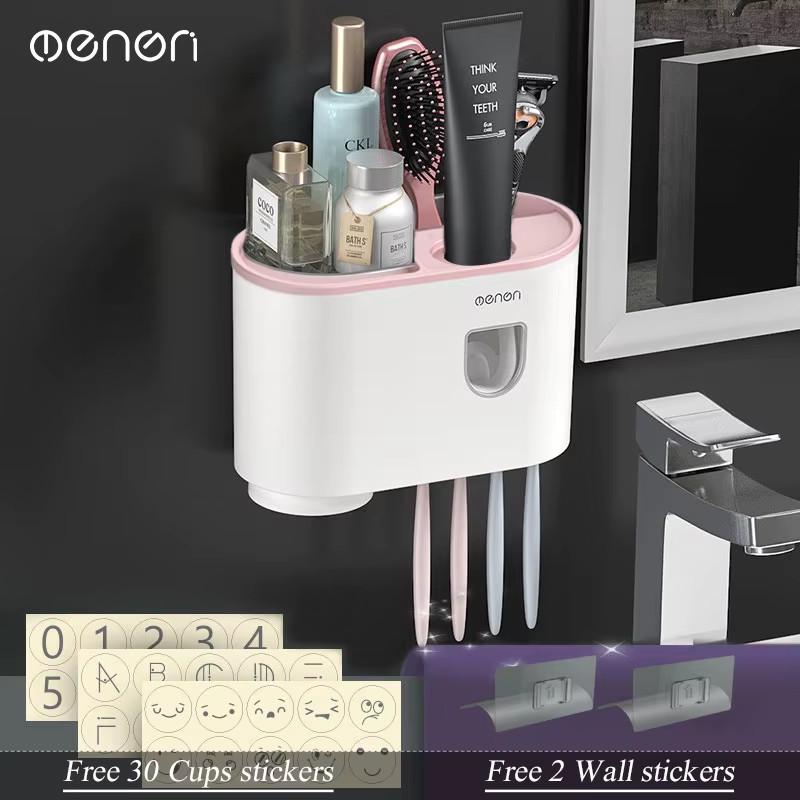-Magnetic Adsorption Inverted Toothbrush Holder Wall -Automatic Toothpaste Squee