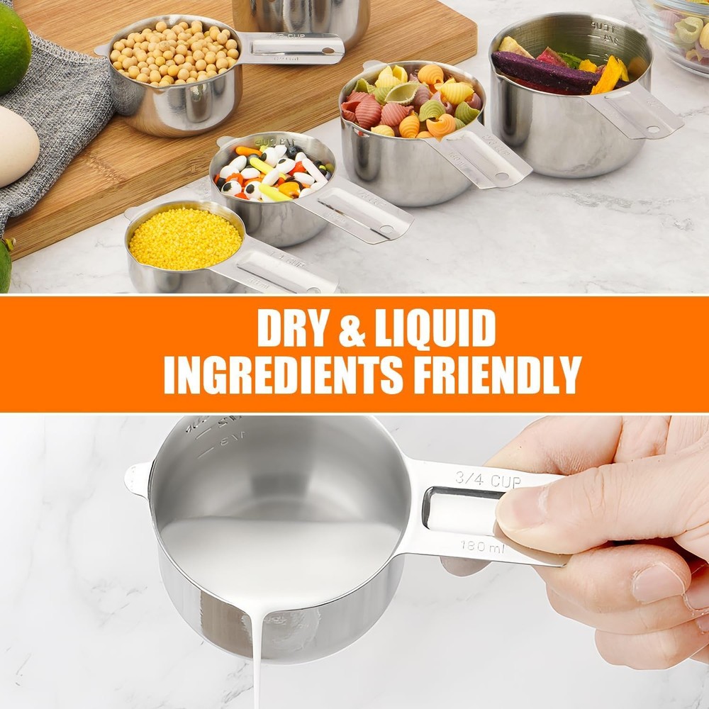 AGIgear Measuring Cups Set,7 Pieces Stainless Steel Stackable small, Silver