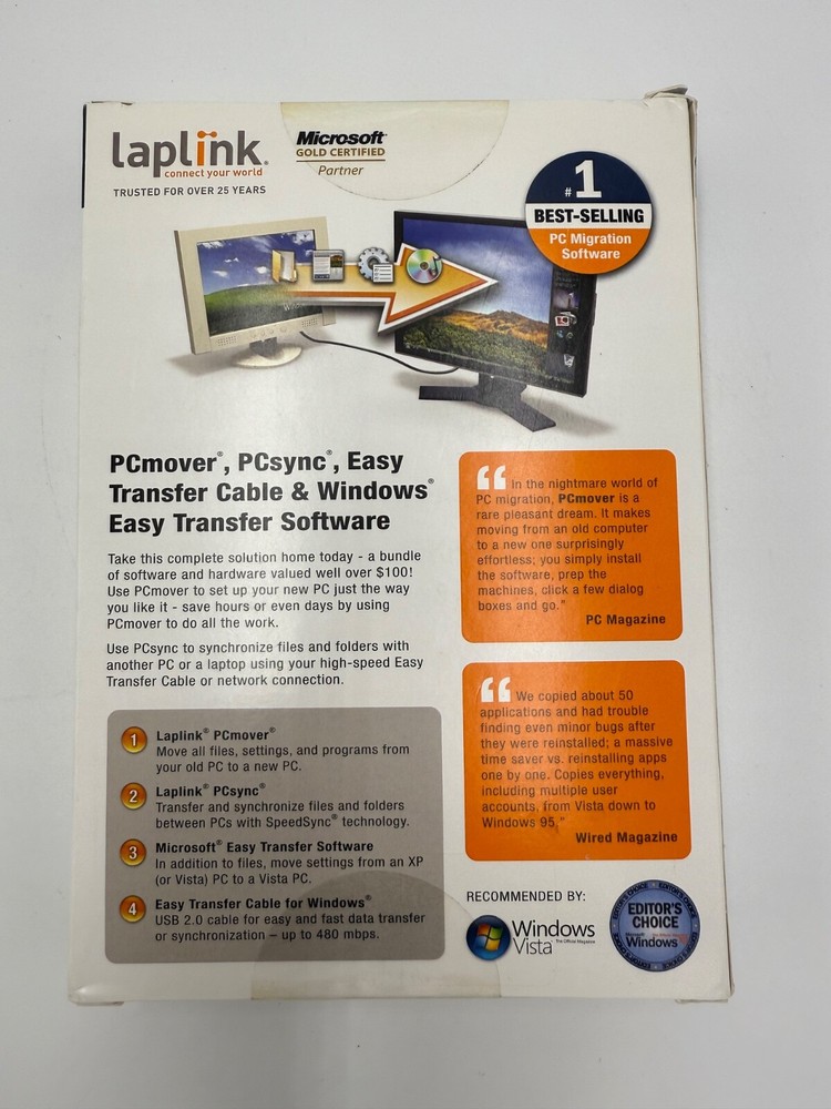 Laplink PC Mover Essentials (CD, Transfer Cable, Quick Start Guide) PCmover NEW