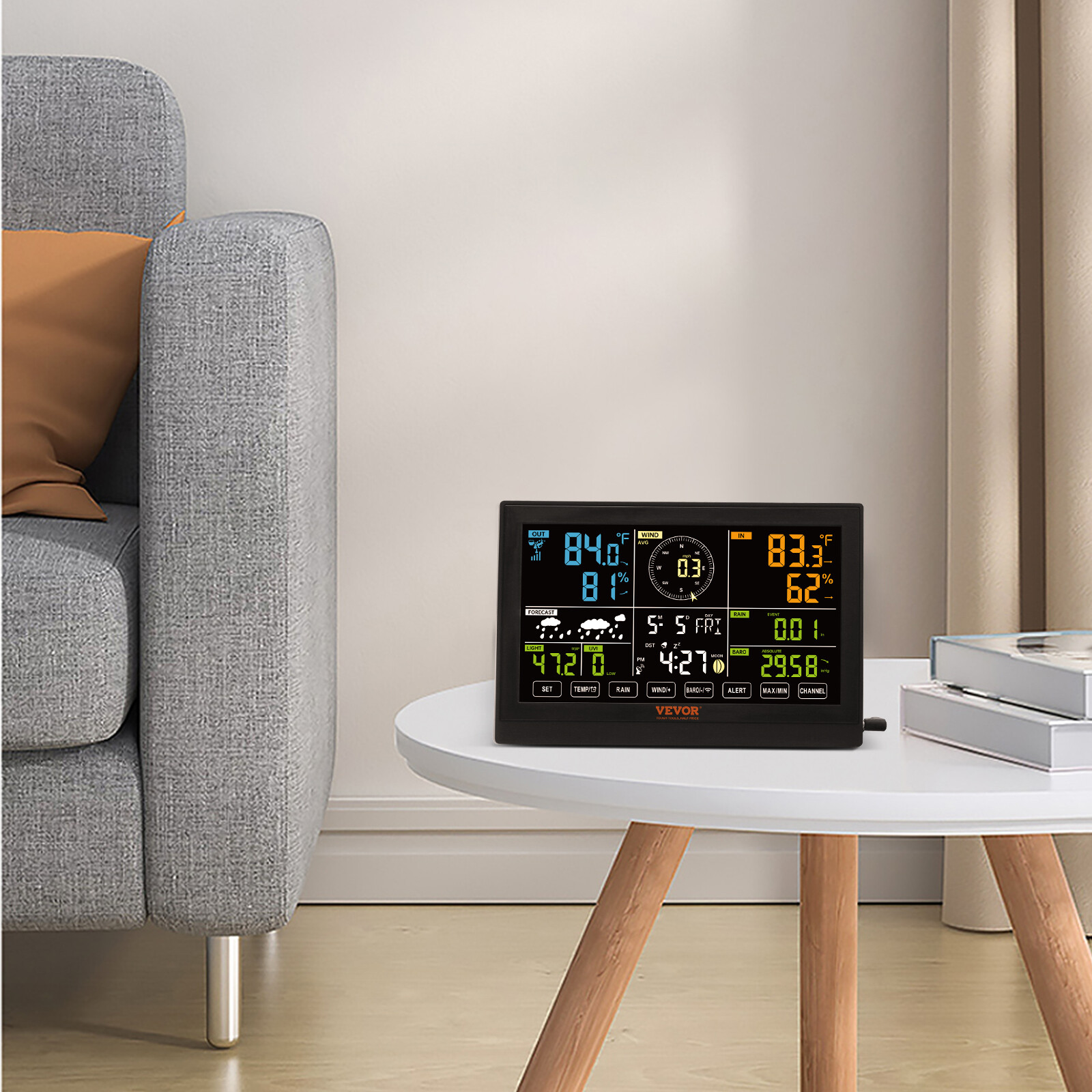 VEVOR 7-in-1 Wireless Weather Station 7.5 in Large Display for Indoor Outdoor
