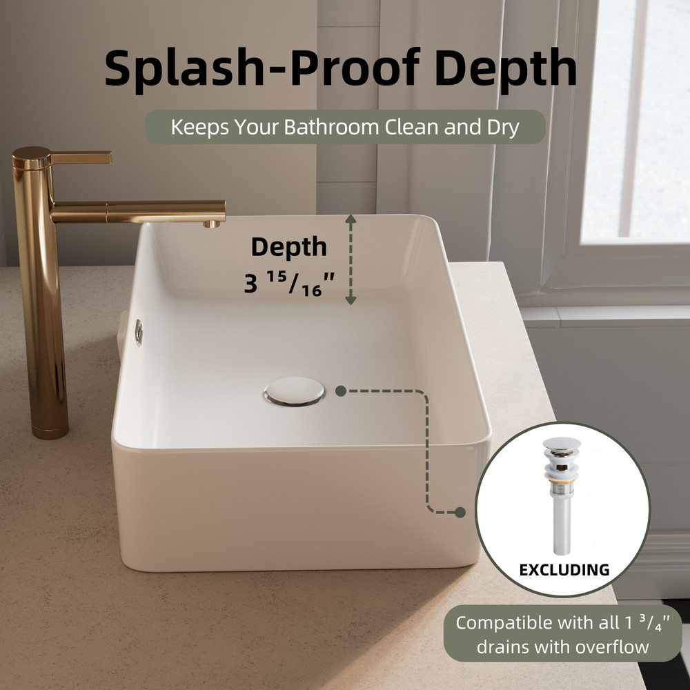 Los Flexi 24" x 15" Rectangular Vessel Sink with Overflow, White Porcelain