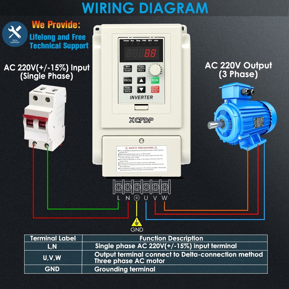 XCFDP AC 220V/1.5kw 2HP Variable Frequency Drive8A VFD Inverter Single Phase ...