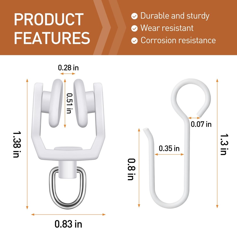 120 PCS Curtain Track Sets Ceiling Mount Hooks Rollers Metal S Hooks White
