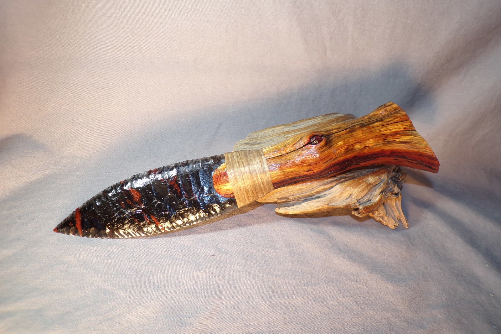 Triple Flow Obsidian Paleo Knife Manzanita Handle Flint Knapping Black Powder