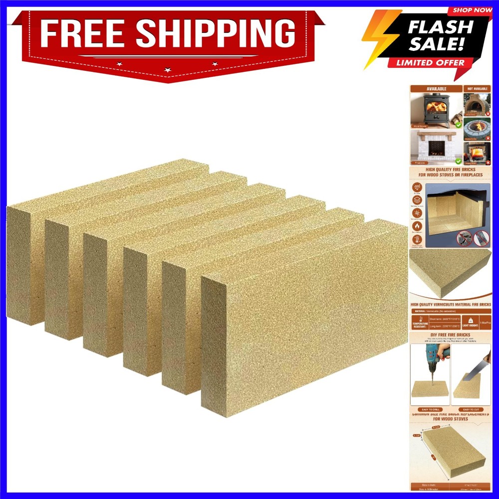 Fire Bricks, FireBrick, High Temperature Insulated Firebricks for Wood Stoves...