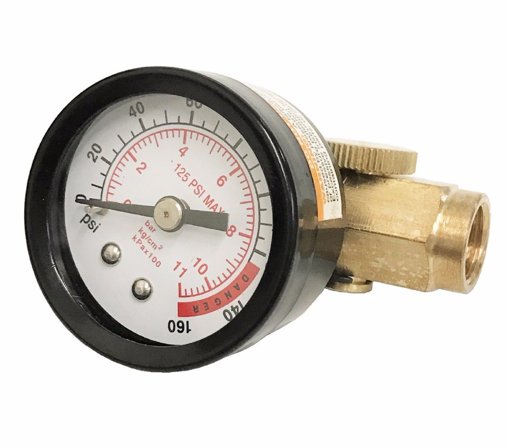 NEW Inline Air Pressure Regulator with Gauge Solid Brass Construction 160 PSI