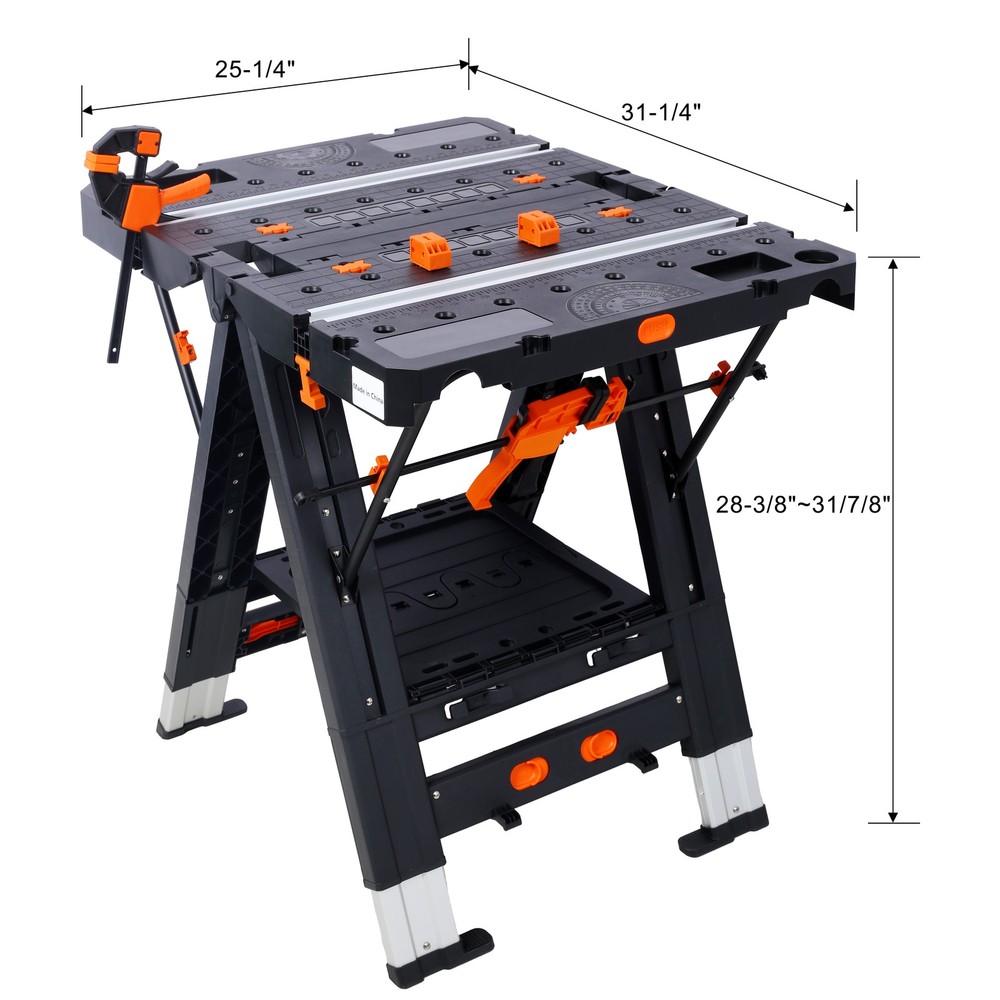 Portable Folding Work Table, 2-in-1 as Sawhorse & Workbench, Large Load Capacity