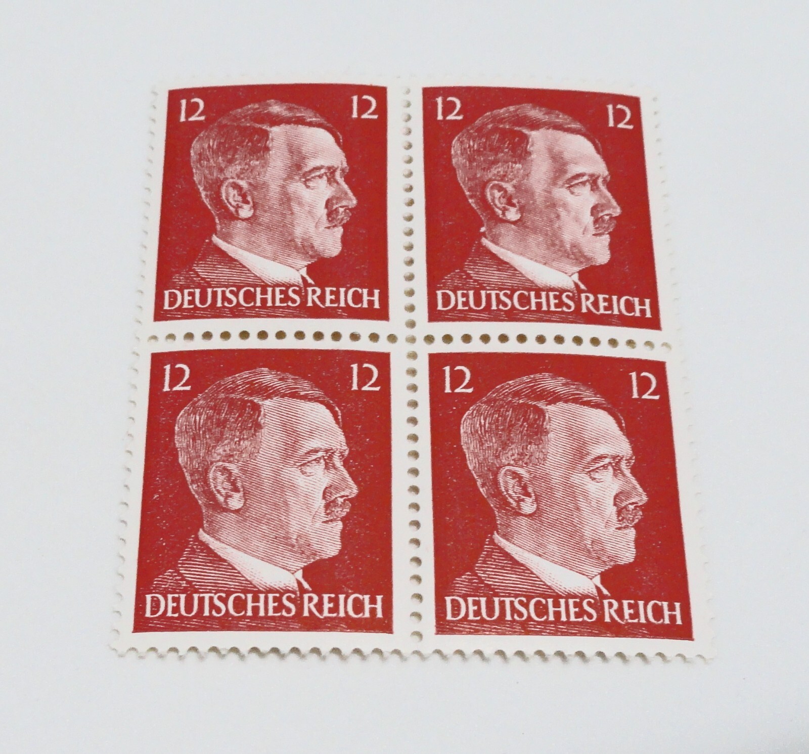 Block of Four World War 2  WW2 German 12P RARE Red HITLER HEAD Stamps