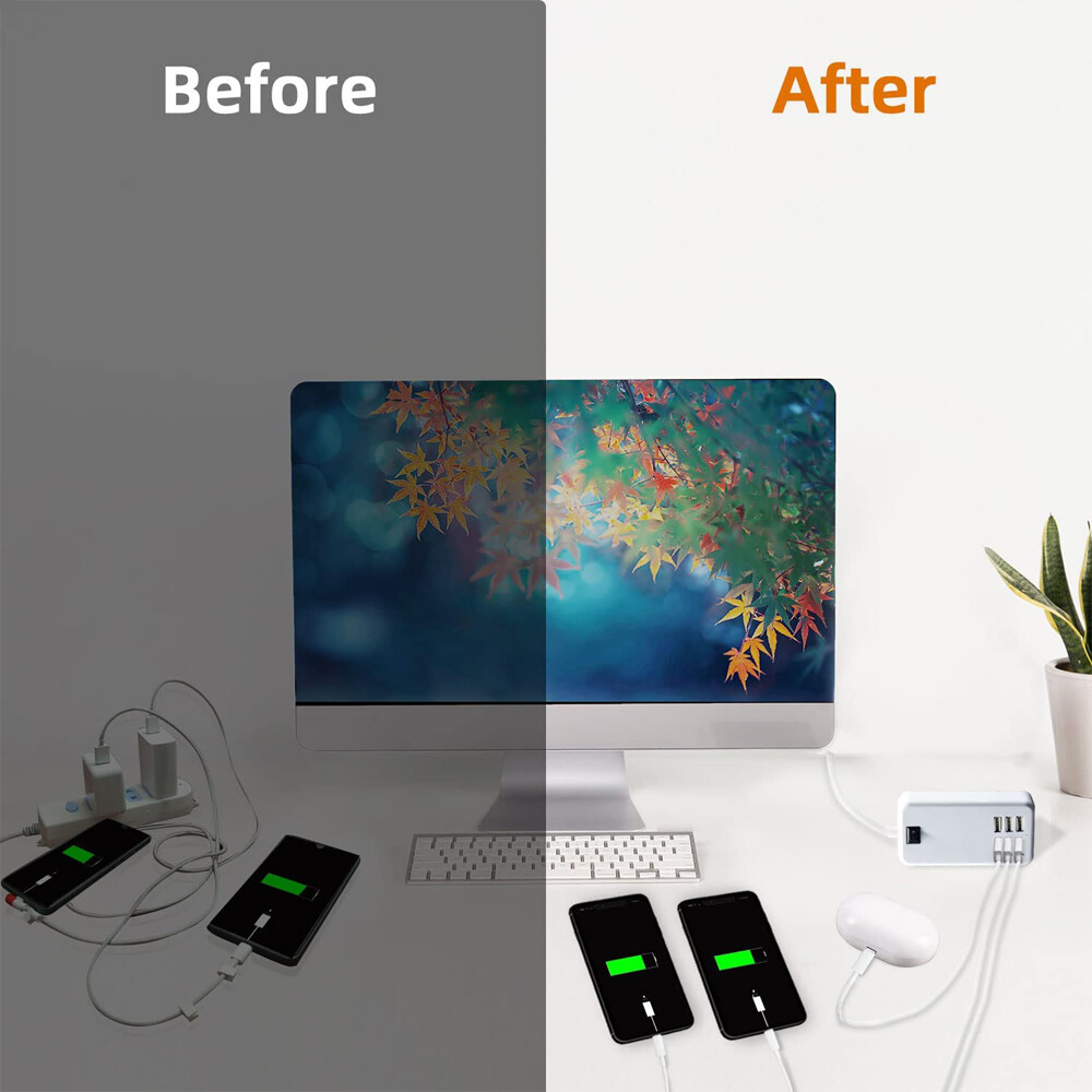 6 Port USB Hub Fast Wall Charger Station Multi-Function Desktop AC Power Adapter