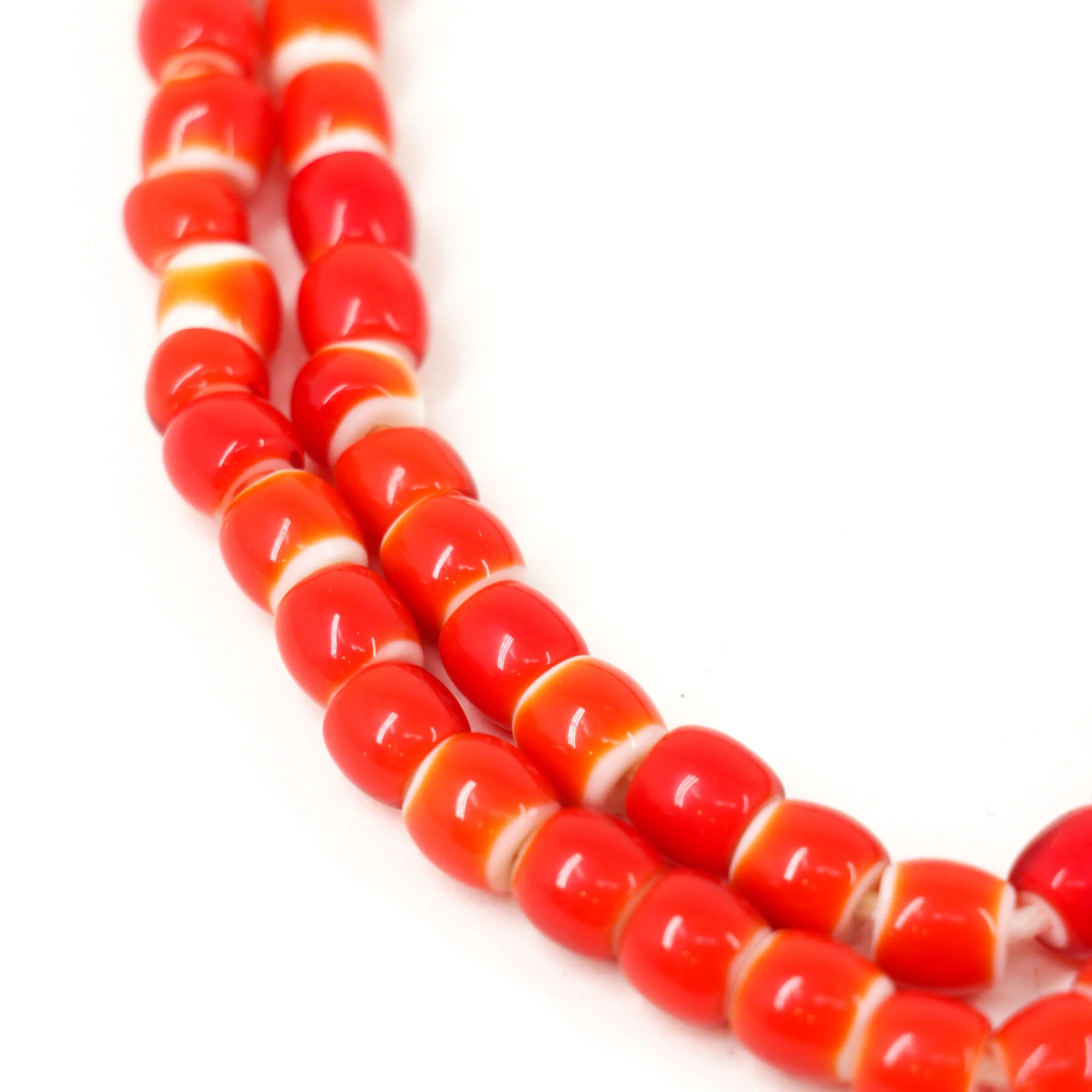 Red White Heart Venetian Trade Beads 30 Inch 6-8mm