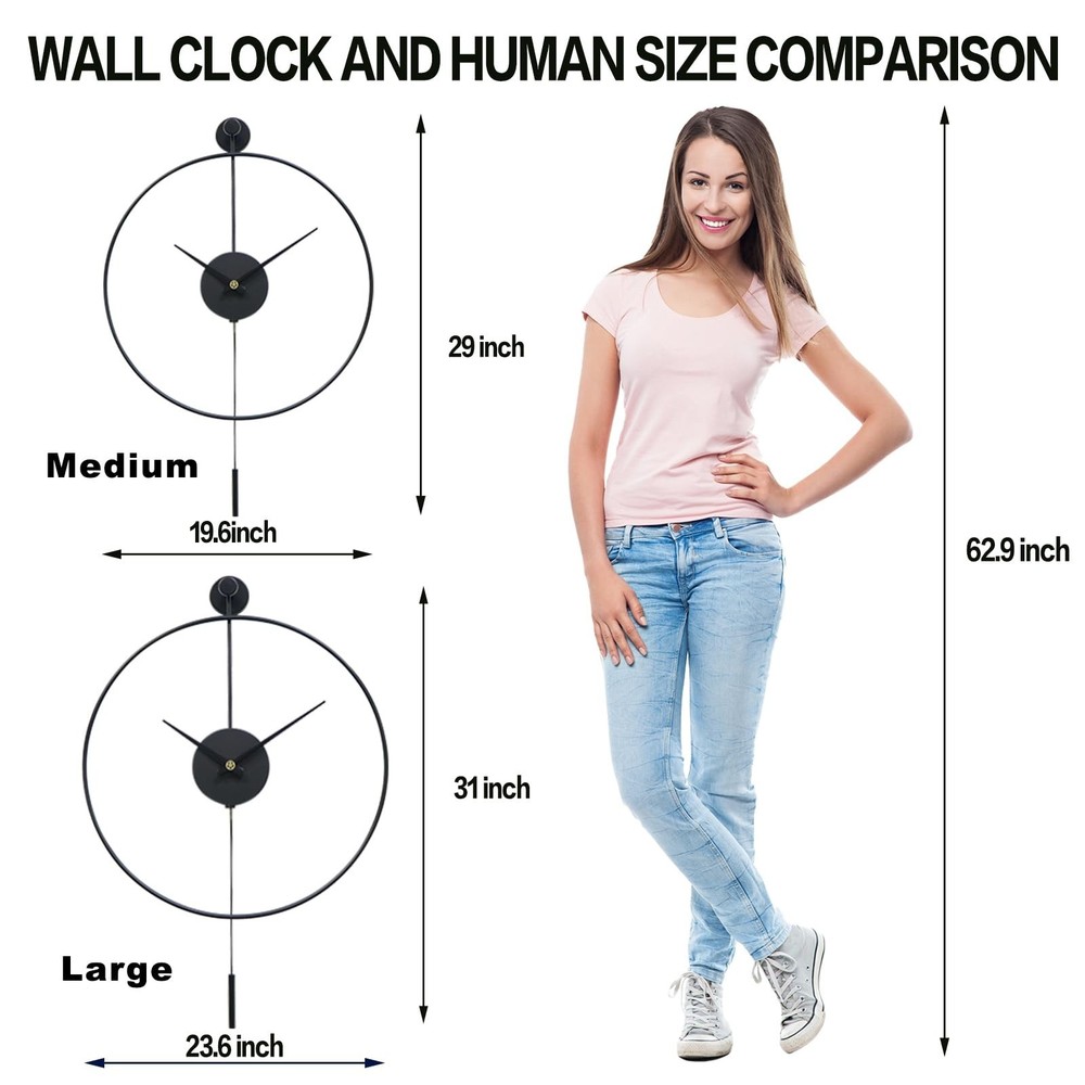 YISITEONE Classical Large Decorative Wall Clock with Pendulum, Modern Non-Tic...