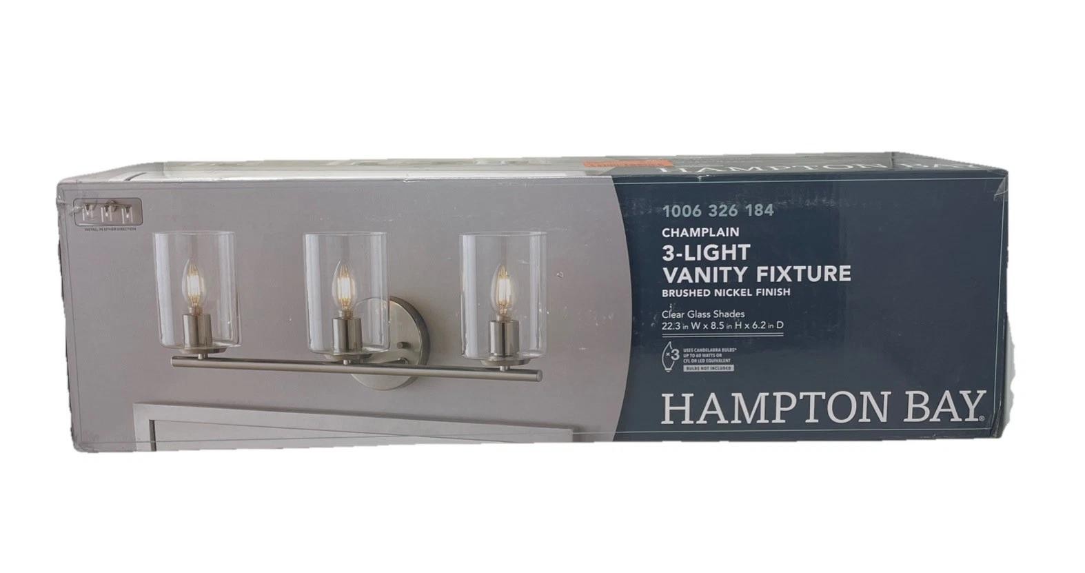 Hampton Bay Champlain 22.375 in. 3-Light Brushed Nickel Bathroom Vanity Light