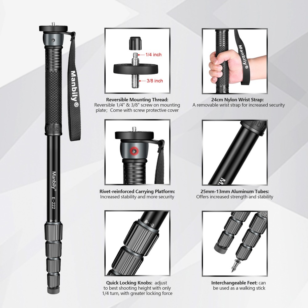 Manbily Camera Monopod, E-222 GRAY NEW ARRIVAL US