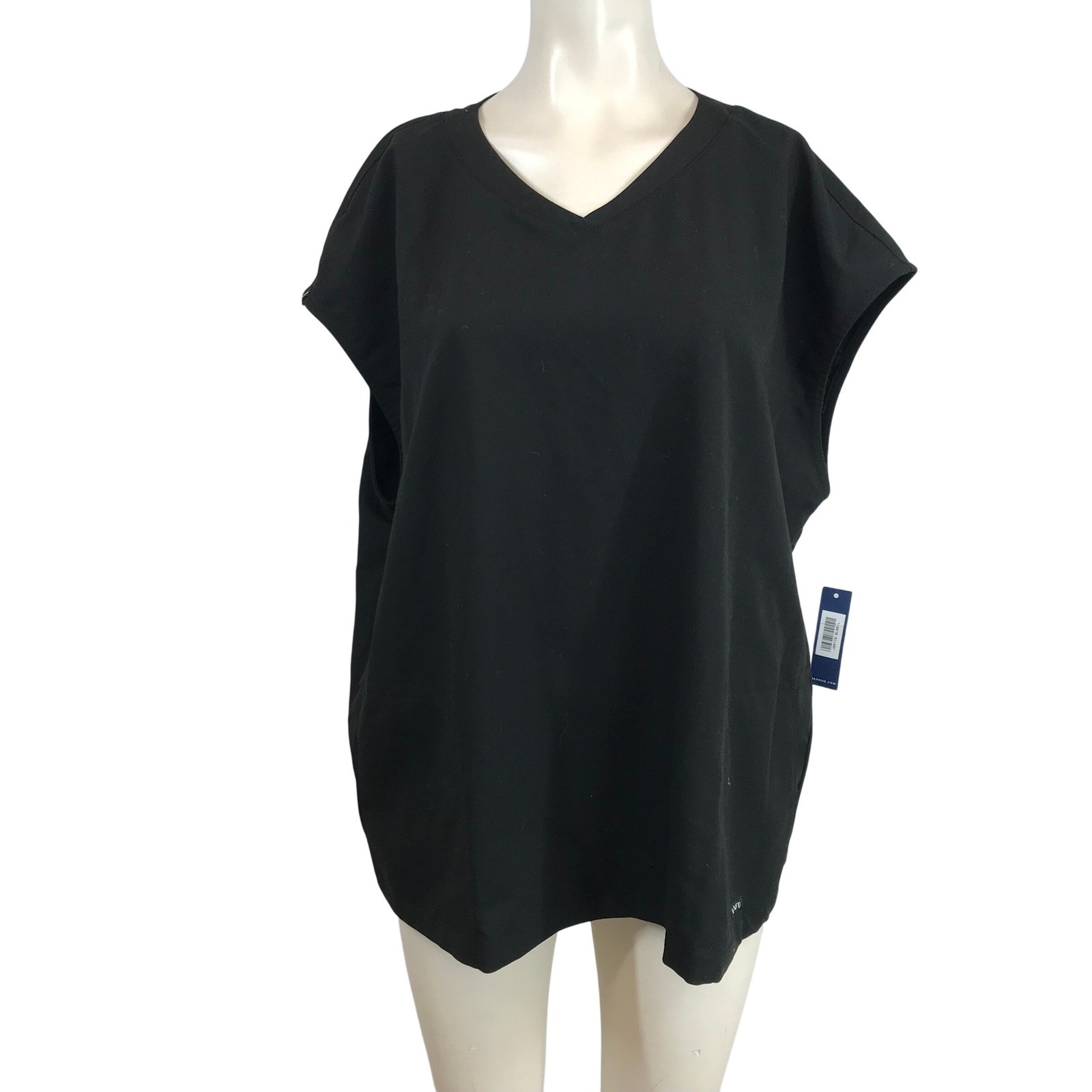 Jaanuu Womens Black V-Neck Scrub Top Relaxed Fit Side Pockets Size Large NWT
