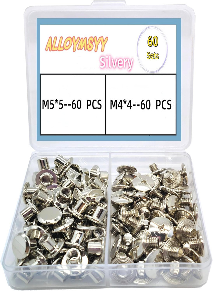 60 Sets M5*5 mm Silver Leather Rivets Screws Rivets Chicago Binding Screws Adjus