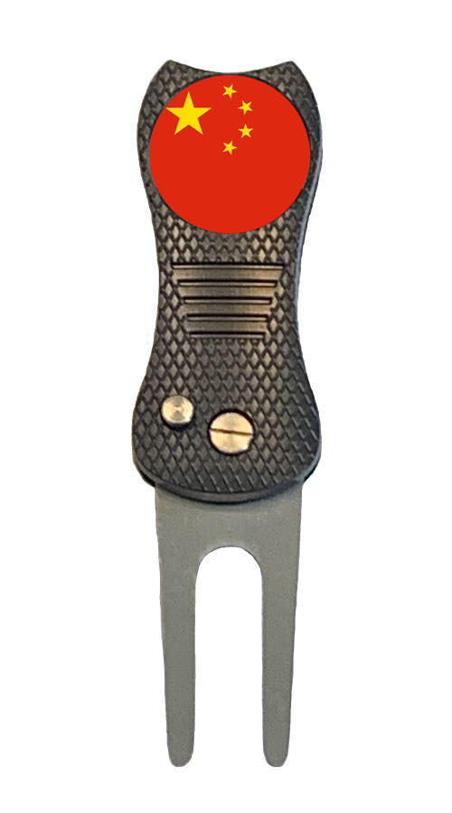 China Flag Golf Ball Marker w/ Premium Switchblade Divot Tool