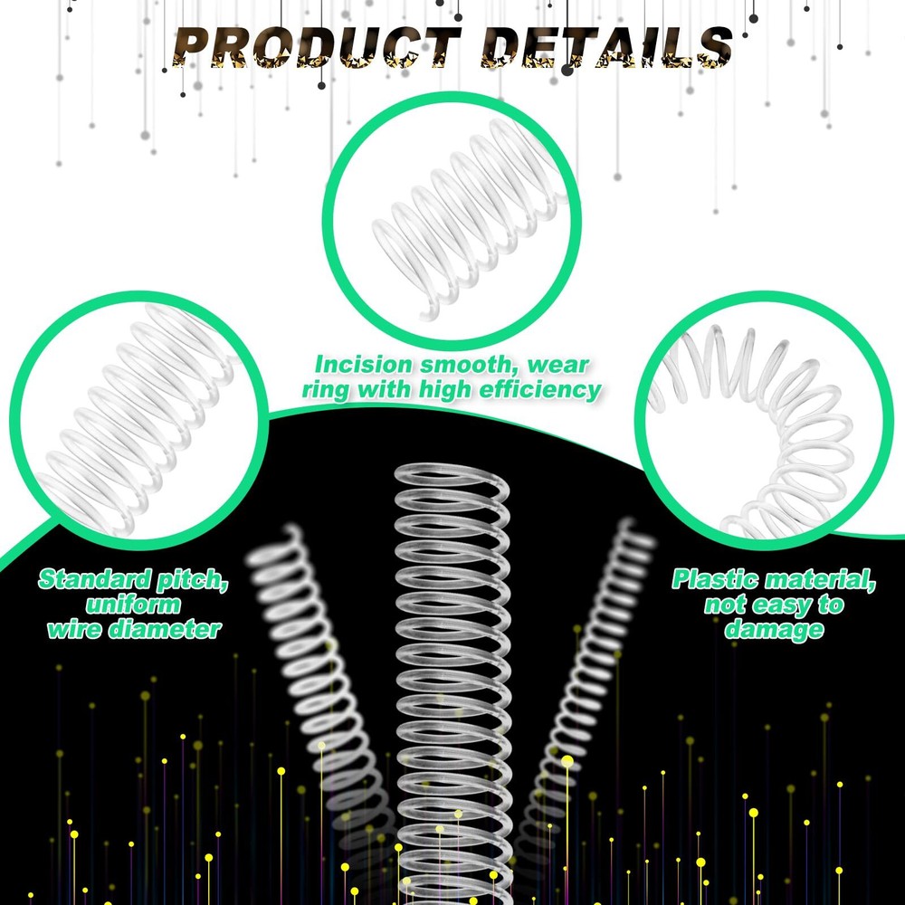 120 Pack Plastic Spiral Binding Coils Multi Sizes 4:1 Pitch Spine Coils