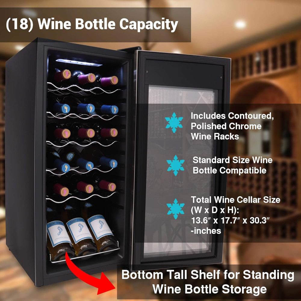 18-Bottle Wine Fridge - Quiet Mini Cooler with Adjustable Temperature