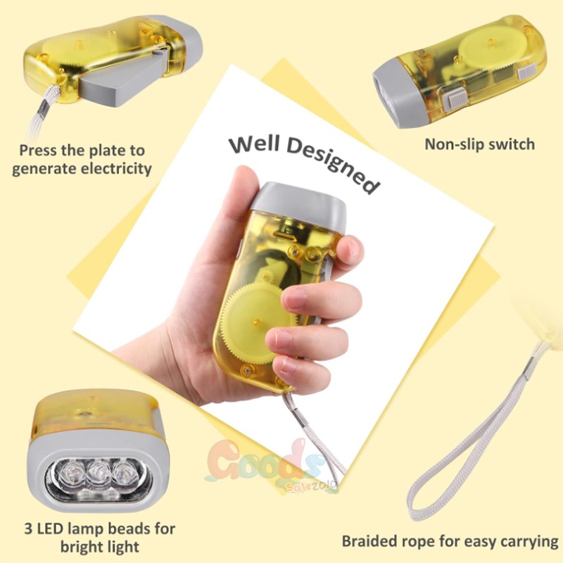 4PCS Hand Press Crank Flashlight Squeeze Powered No Battery LED Light Emergency