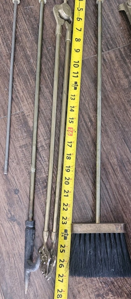 Vintage Solid Brass Fireplace Tool 5-Pc Set Scallop Shell Finial, Nautical, MCM