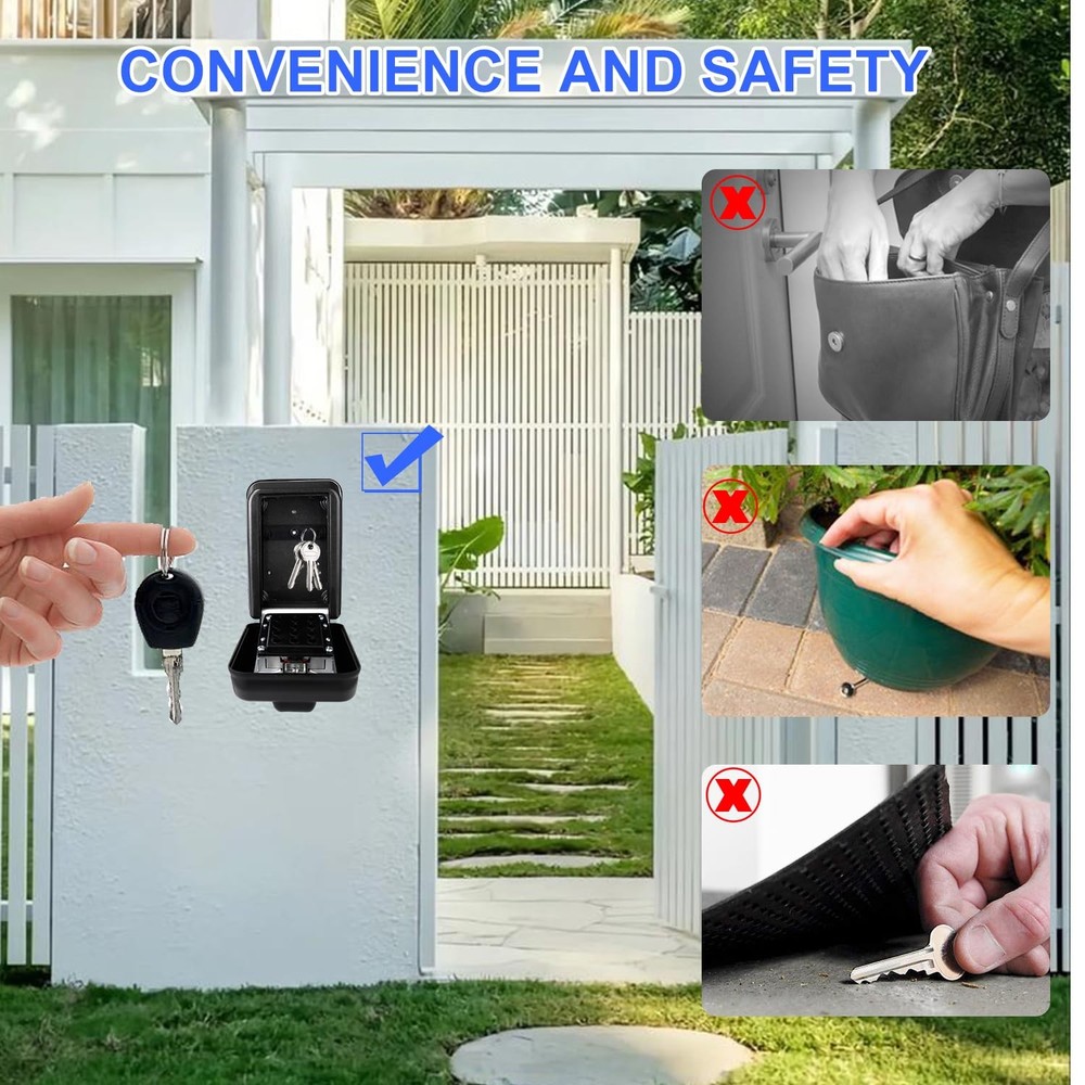 Key Lock Box 12Digit Code Weatherproof Wall Mount Fits 3.58x2.24x5.28 In