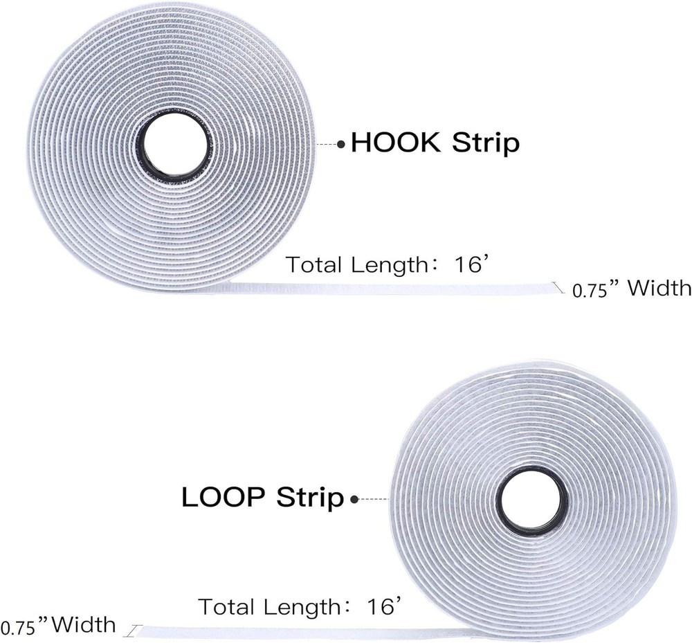 Versatile 16FT Hook and Loop Strips with Strong Adhesive - Black Nylon