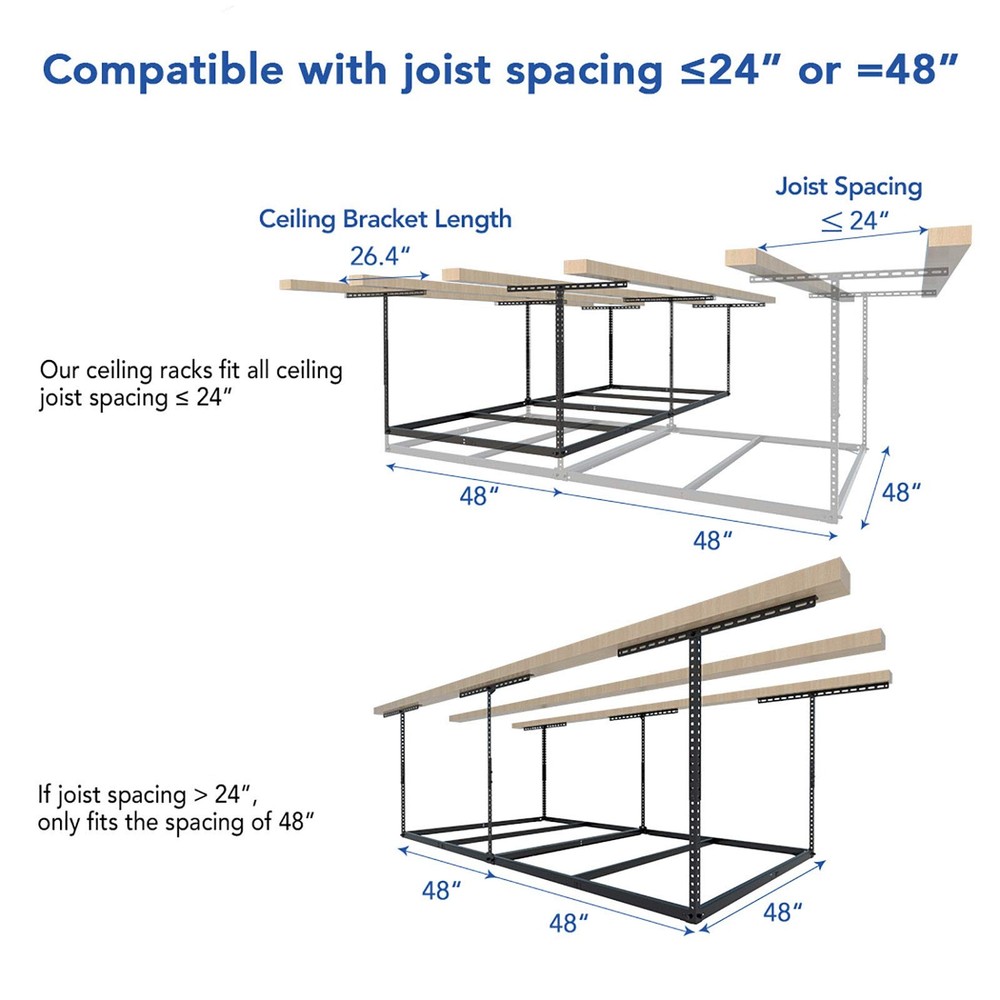 4x8 Overhead Garage Storage Rack without Decking, Storage Organization System...