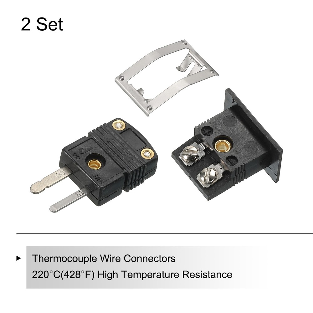 J Type Thermocouple Wire Connectors Male Plug with Panel Mount Mini Socket 2 Set