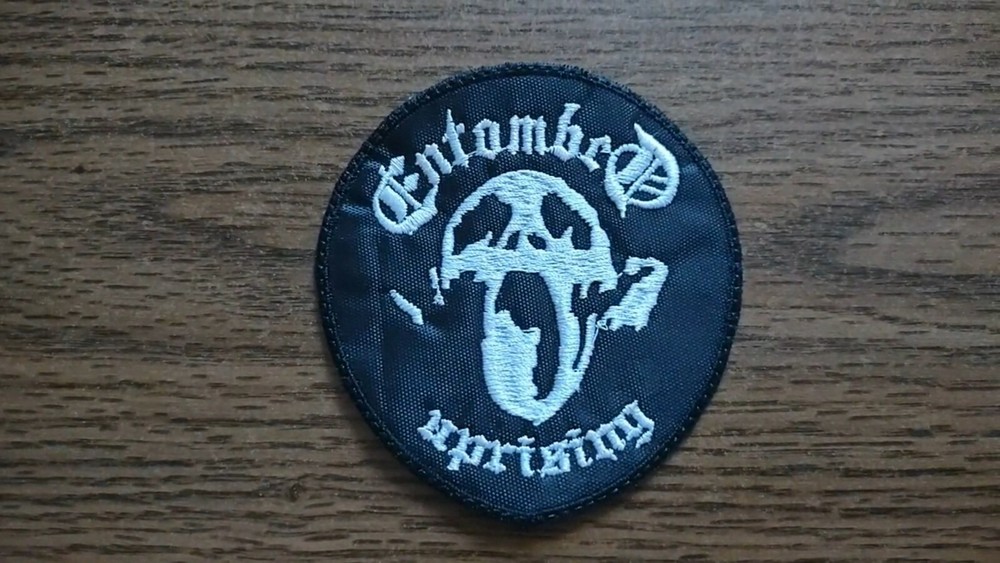 ENTOMBED,UPRISING,SEW ON WHITE EMBROIDERED PATCH