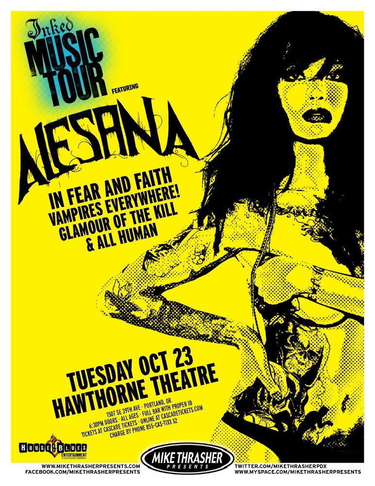 ALESANA / IN FEAR & FAITH "INKED MUSIC TOUR" 2012 PORTLAND CONCERT TOUR POSTER