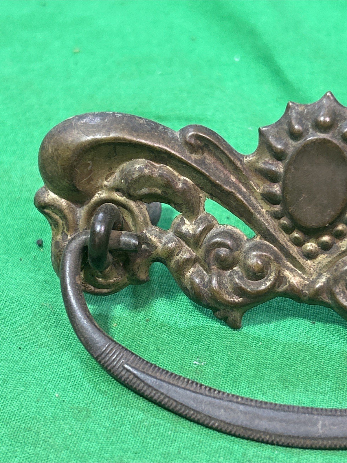 Two ANTIQUE Brass Pressed Drawer Pull Furniture Hardware Circle Metal Bail