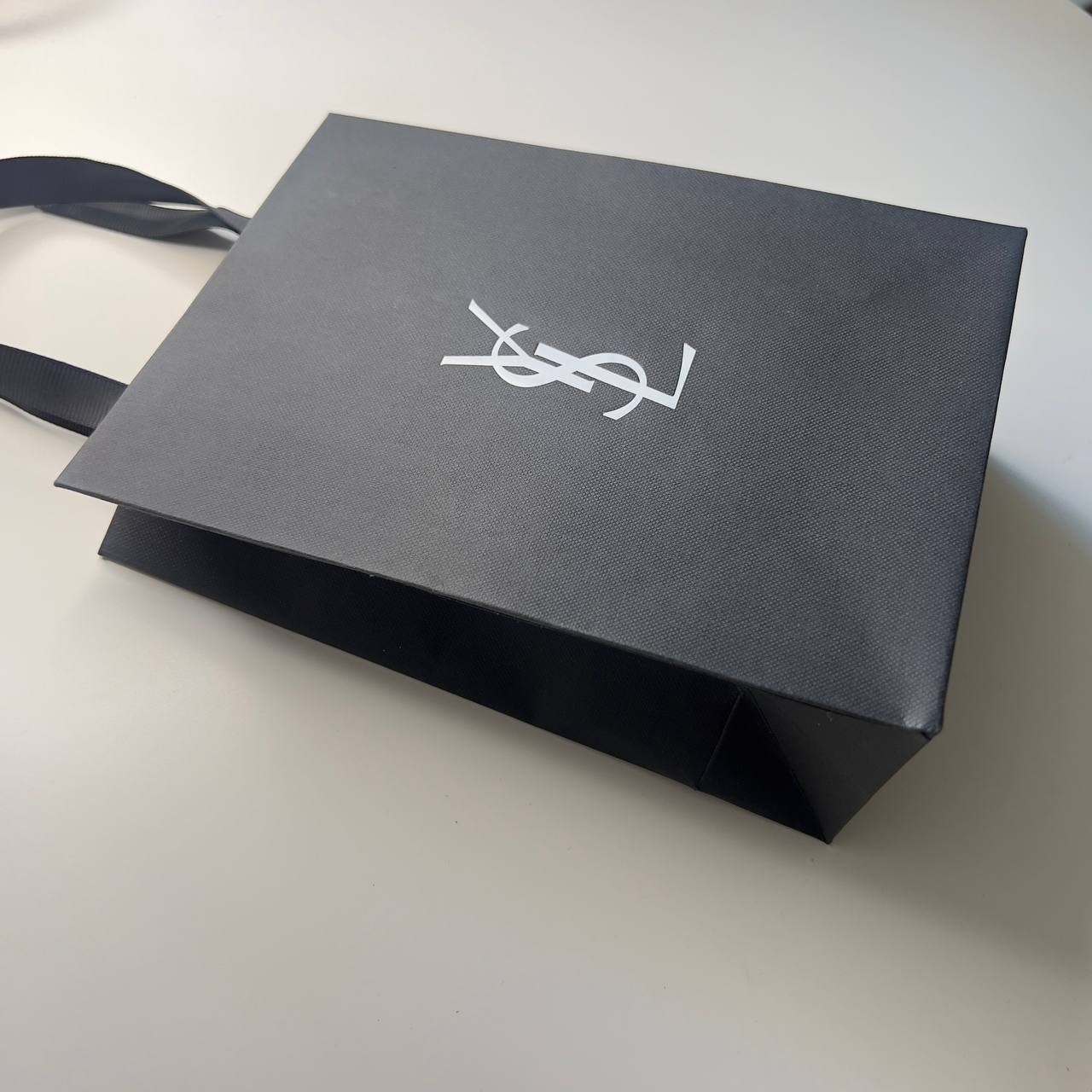 Yves Saint Laurent small shopping bag textured black YSL holiday gift paper bag