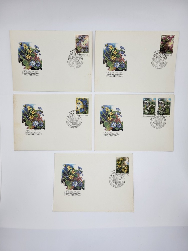 Set of 5 first day postal envelopes Flora USSR 1983