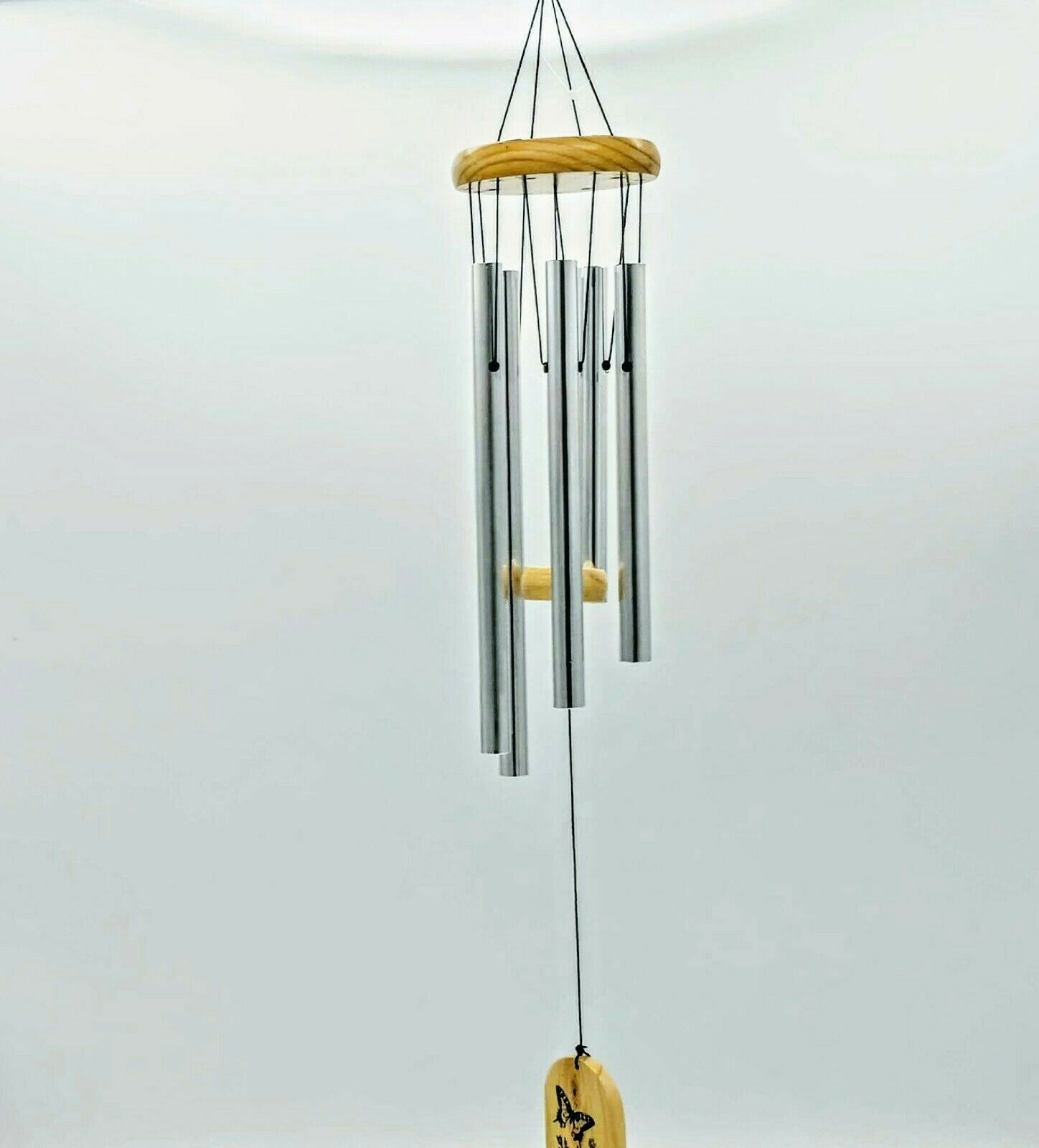 Wind Chimes Natural Wood & Metal Love Wind Chime 5 Tubes Wooden 26" Windchimes