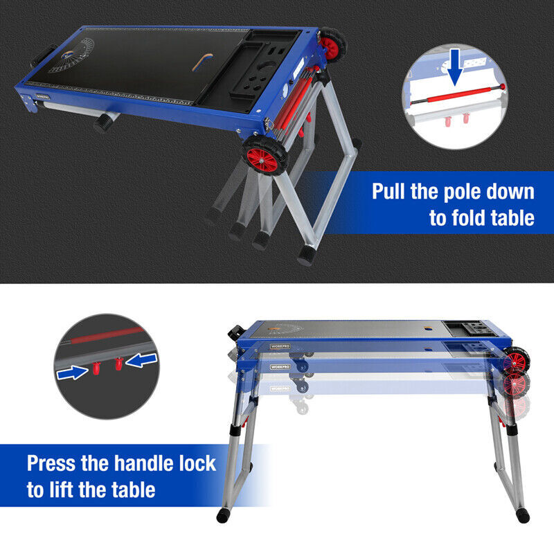 WORKPRO 5-in-1 Portable Rolling Miter 42" Saw Stand Workbench Folding Work Table