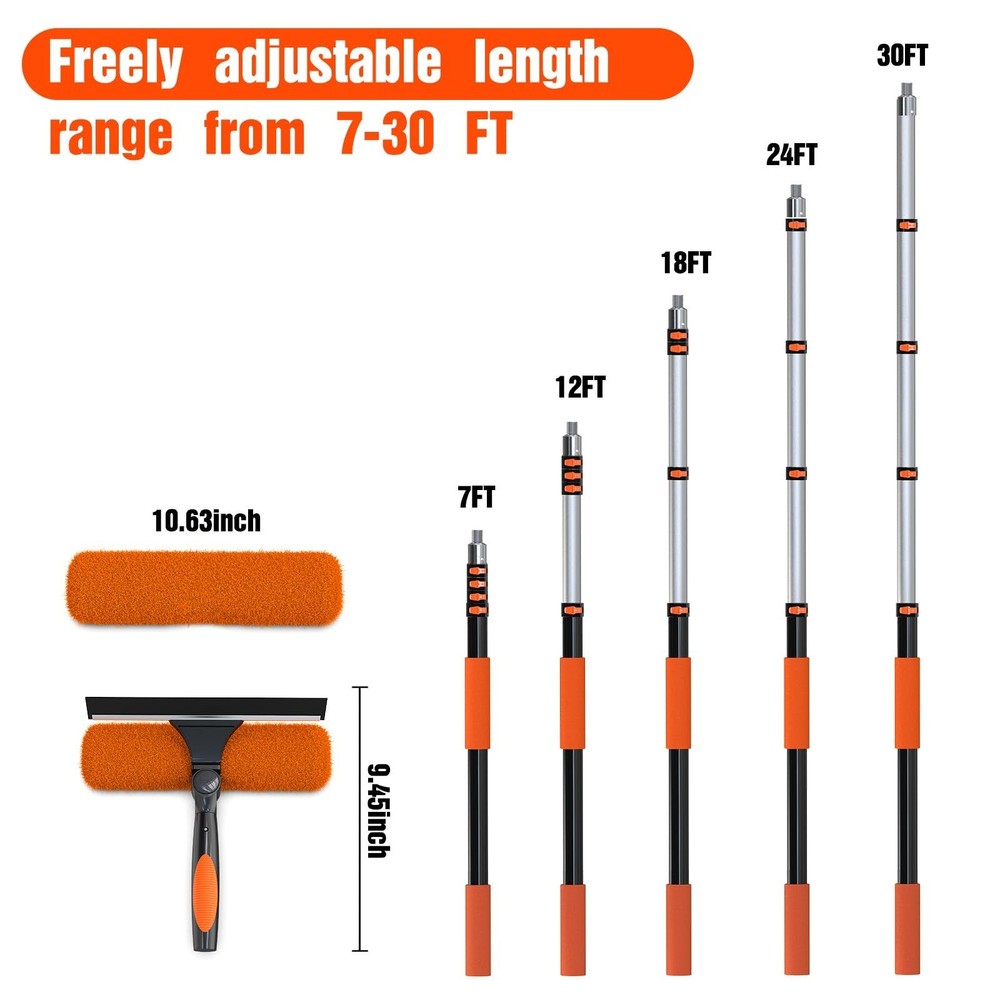 36FT Window Squeegee with Extension Pole, 2-in-1 Squeegee for Window Cleaning...