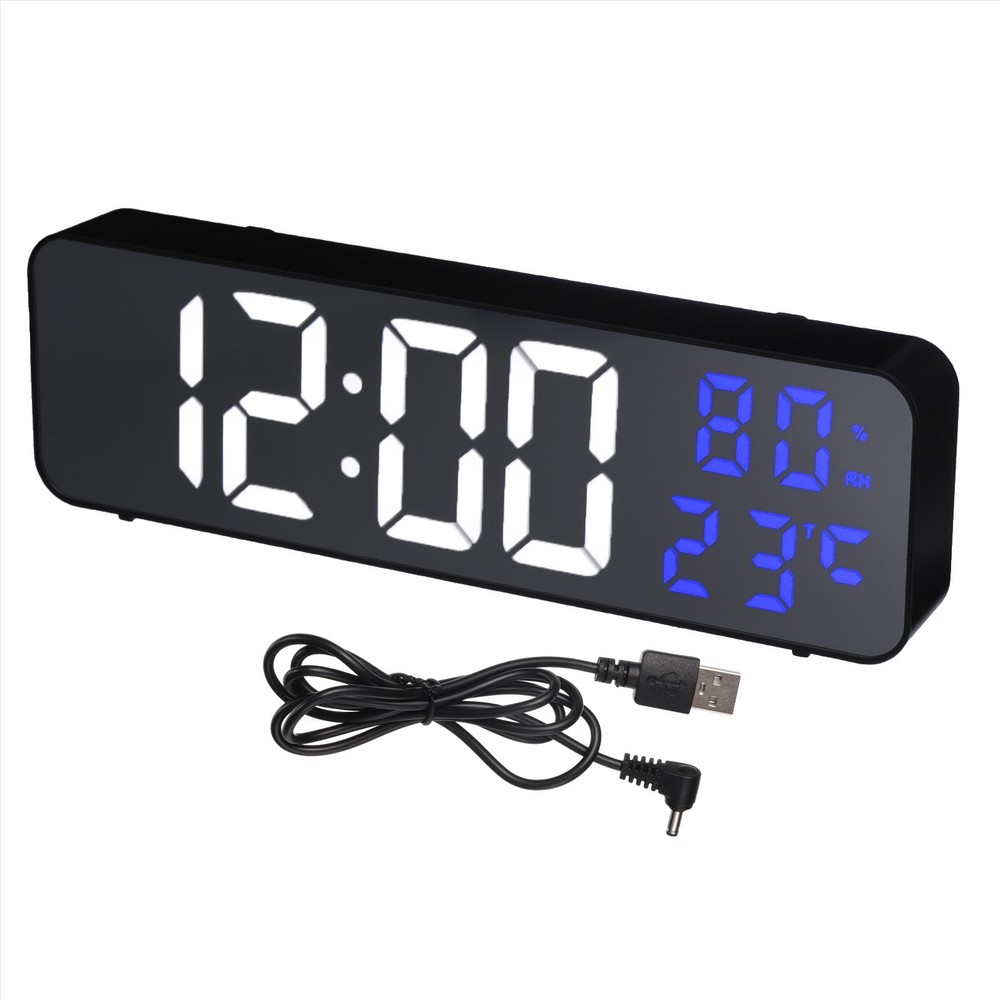 Round Electronic Alarm Clock Thin Clock with White & Blue Digits