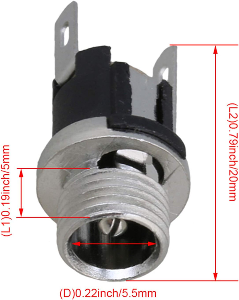5.5Mm X 2.1Mm DC Power Plug Supply Adapter Metal Jack Socket Single Pole Switch