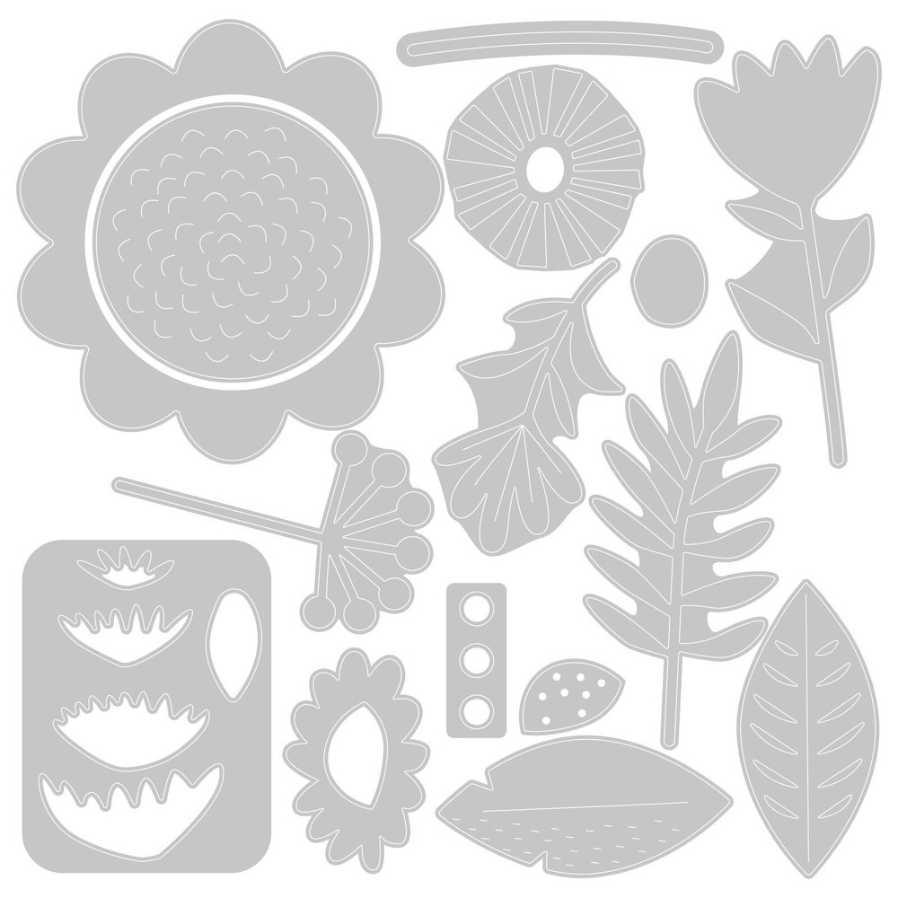 Floral Tropics Flowers & Leaves Sizzix Thinlits Thin Metal Die Set 663854 NEW!