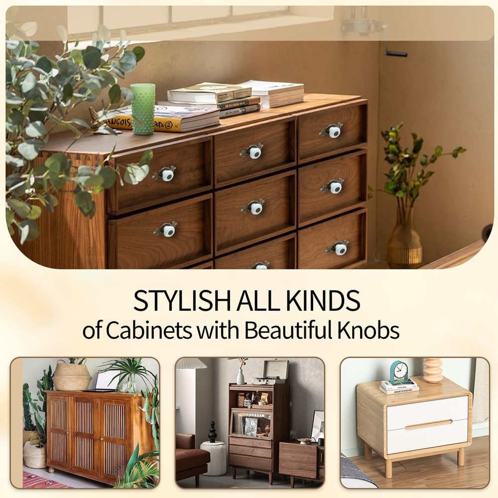 10pcs Ceramic Knobs White Dresser Knobs Vintage Cabinet Knobs with Antique Br...