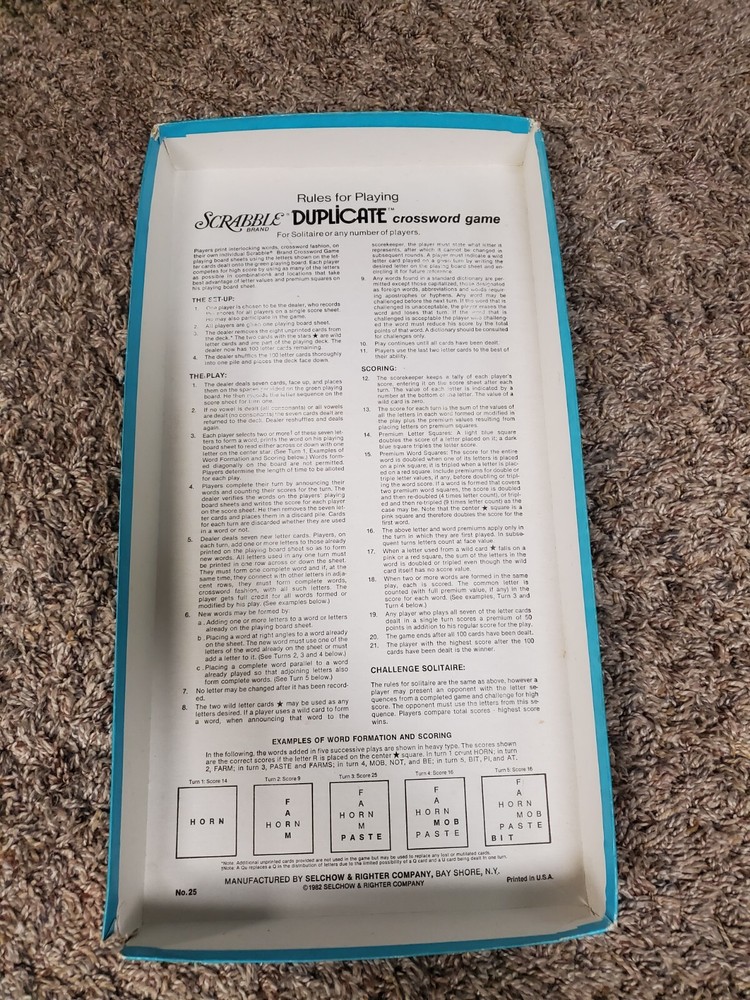 Board Game - Scrabble Duplicate - 1982 - Selchow & Righter - Vintage & Complete