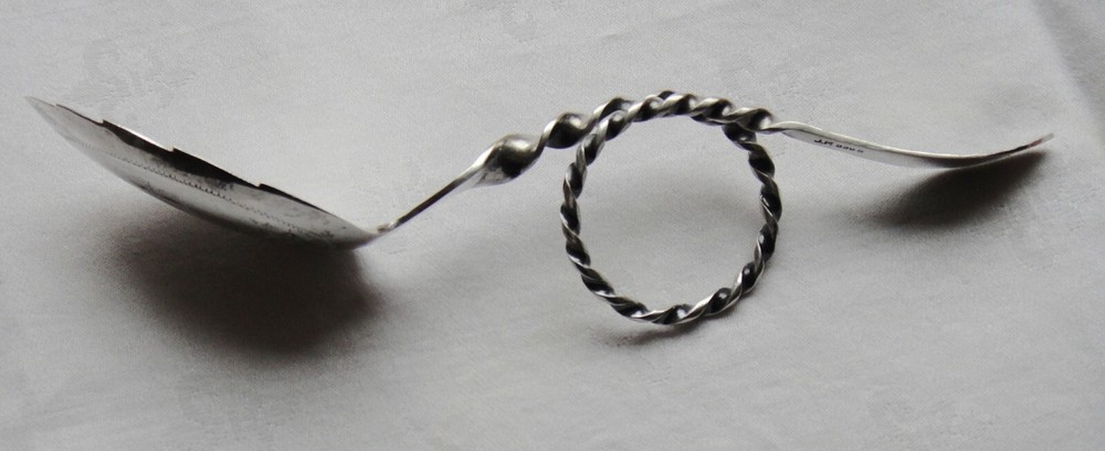 Norwegian Signed J.P Tea Caddy Twist Loop Handle Spoon 830 Silver Fine Condition