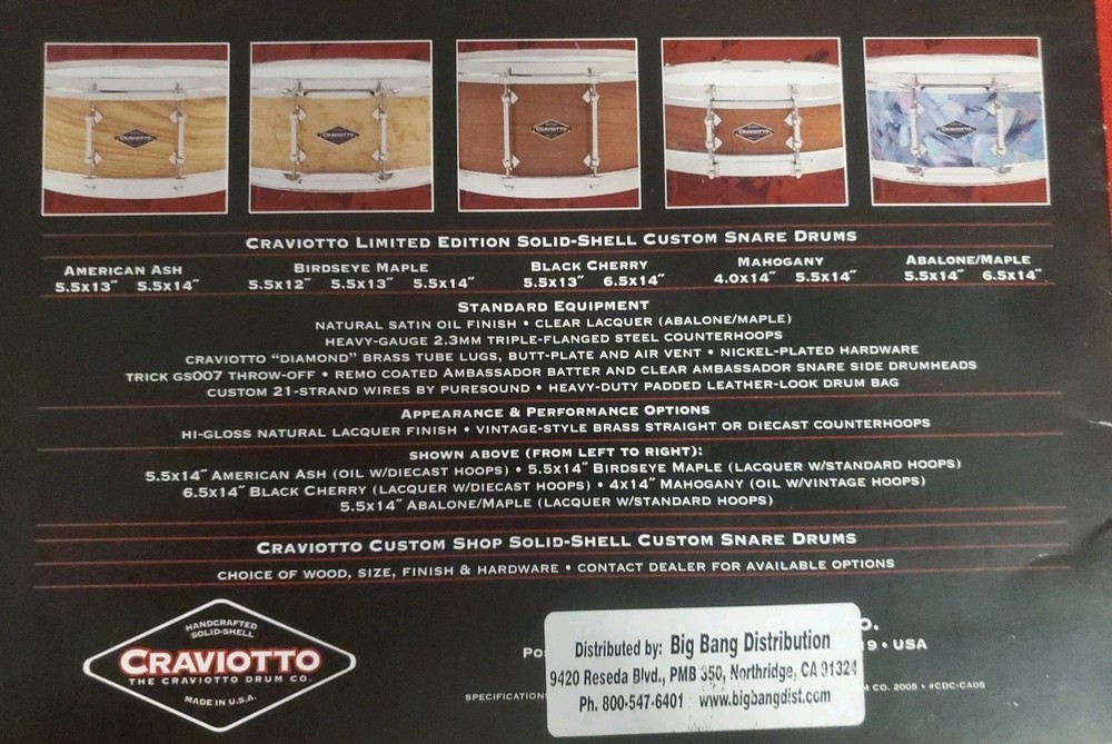 Craviotto Snare Drums 2005 Catalog