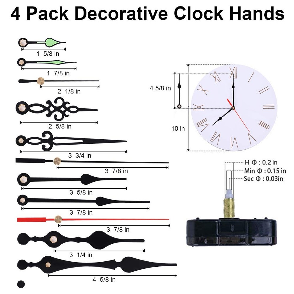 2 Pack Non Ticking Clock Mechanism with 4 Pack Clock Hands, Clock Movement Mo...
