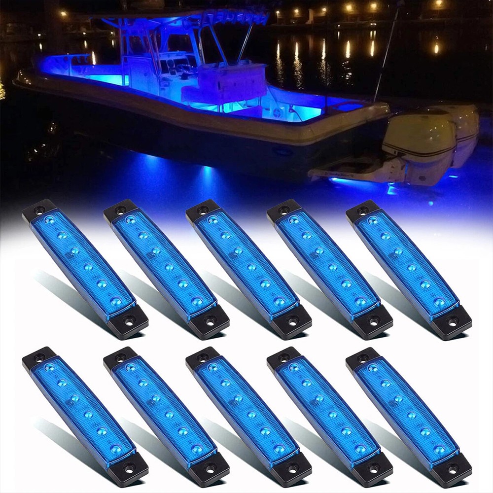 10Pcs Marine Boat 6LED Waterproof Blue Deck Courtesy & Transom Lights