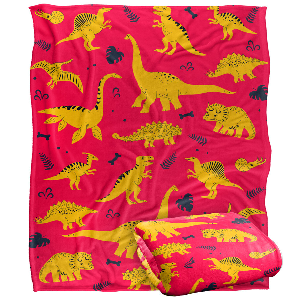 Hand Drawn Dino Pattern Silky Touch Super Soft Throw Blanket
