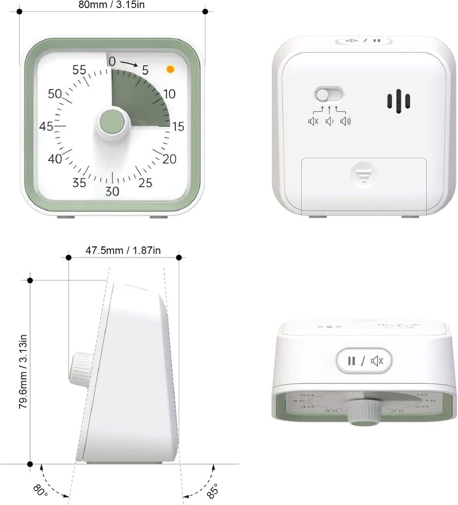 Kids Visual Timer - Multi-Purpose 60-Minute Countdown with Pause Button in White