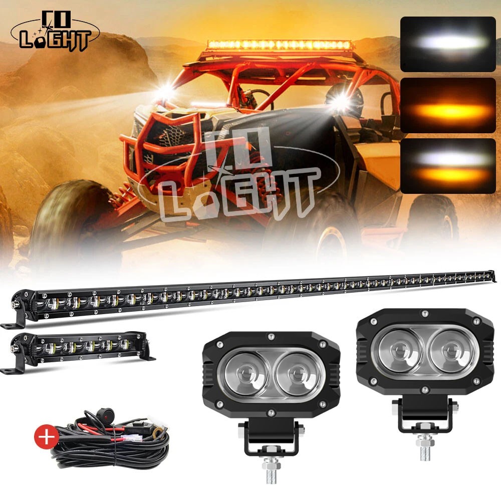 For Can-Am Maverick X3 Roof Strobe 50inch +7" LED Light Bar +4" Pods + Wires Kit