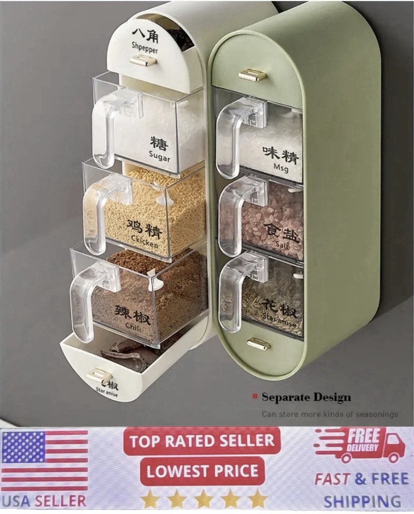 Wall Mounted Spice Box Spice Jars Multi-grid Kitchen Seasoning Box