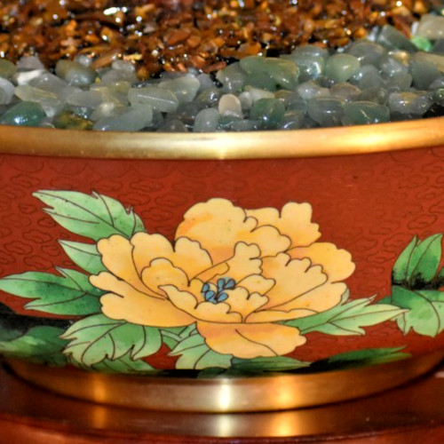 18" VINTAGE BONSAI PEKING GLASS TREE IN 10" BLUE CLOISONNE BOWL W/ EBONY BASE